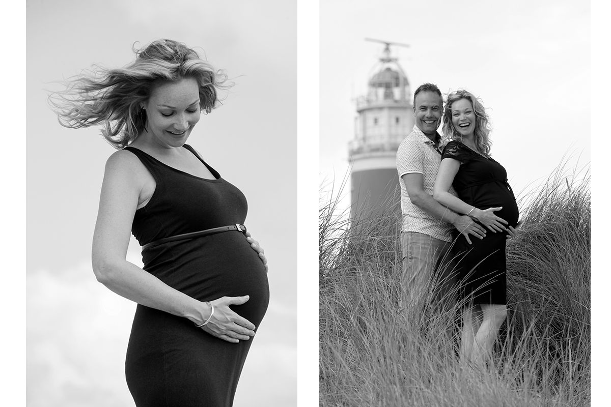 Zwangerschapsfoto op Texel bij de vuurtoren Texel