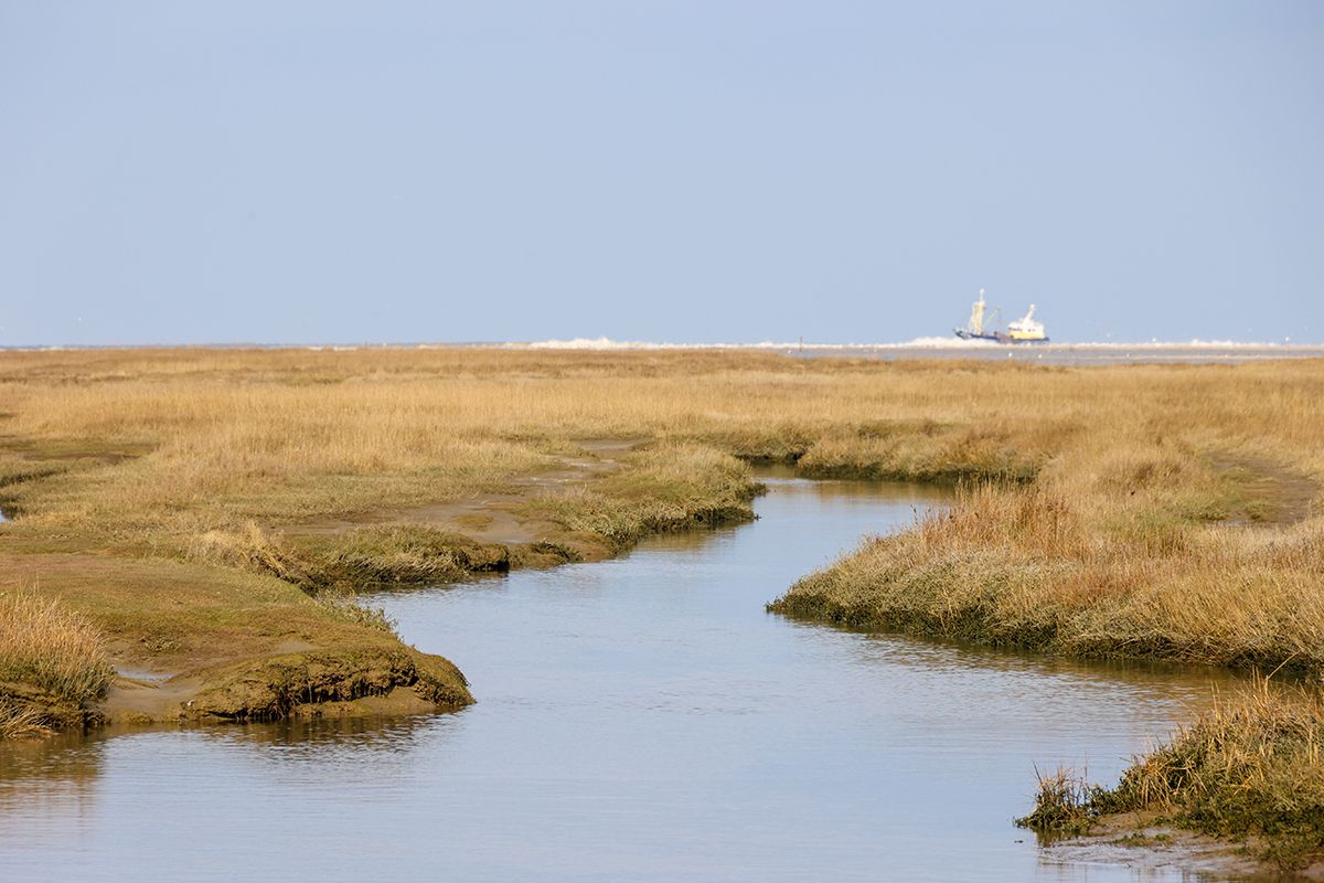 Kottervisser op zee, op de voorgrond De Slufter op Texel - door Foto Sanne